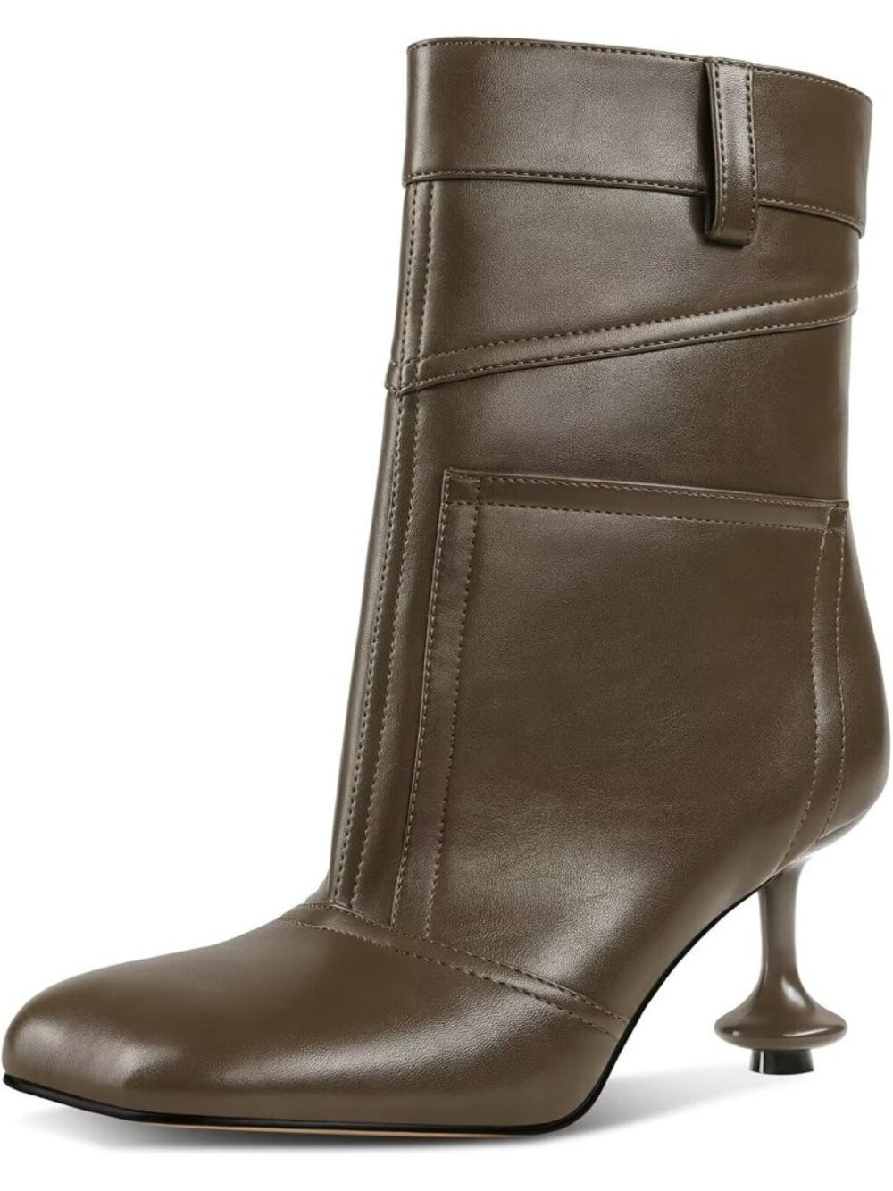Women's Green Polyurethane Square Petal Square Toe Pull On Short Ankle Boots